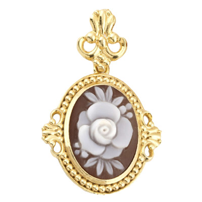 Pendentif Camée Ovale Fleur, Argent Doré - Emanessence