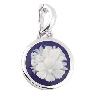 Pendentif Camée Rond Fleurs, Argent - Emanessence