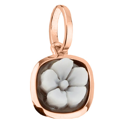 Pendentif Camée Carré Fleuri, Argent Rose Doré - Emanessence