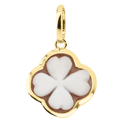 Pendentif Camée Trèfle à Quatre Feuilles, Argent Doré - Emanessence