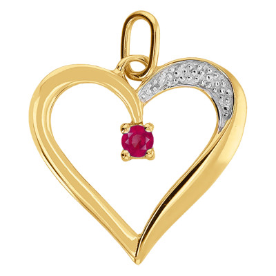Pendentif coeur voluptueux rubis, Or jaune 750 - Emanessence