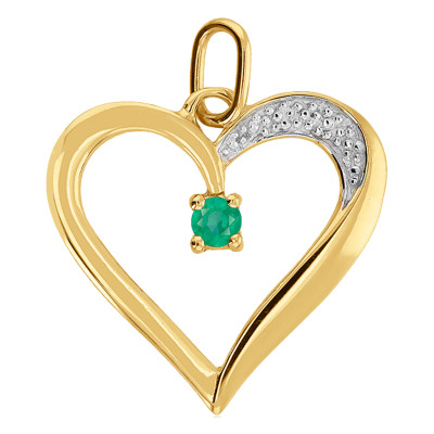 Pendentif coeur voluptueux émeraude, Or jaune 750 - Emanessence