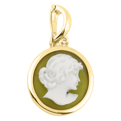 Pendentif Camée Rond Femme de Profil, Argent Doré - Emanessence