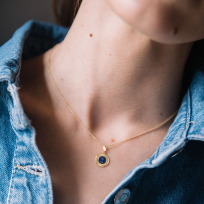 Médaille d'amour l'élégante, Résine Bleue & Or Jaune 750, 12mm - Augis
