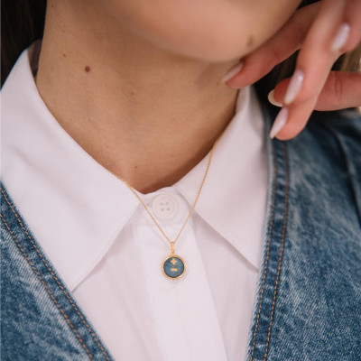 Médaille d'amour l'originale mini bleu, Or Jaune 750, 12mm - Augis