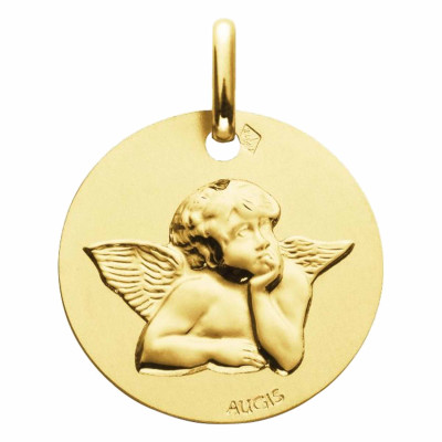 Médaille Ronde Ange de Raphaël, Or Jaune 750, 16 mm - Augis