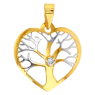 Pendentif Coeur Arbre de Vie Oxyde de Zirconium, 2 Ors 750 - Emanessence
