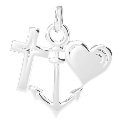 Pendentif Ancre, Croix & Coeur, Argent 925, 22x20mm - Emanessence