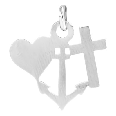Pendentif Ancre, Croix & Coeur, Argent 925, 22x20mm - Emanessence