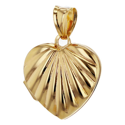 Pendentif Photo Coeur Côtelé, Or Jaune 375, 22x16mm - Emanessence