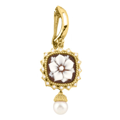 Pendentif Camée Fleur et Perles, Argent Doré - Emanessence