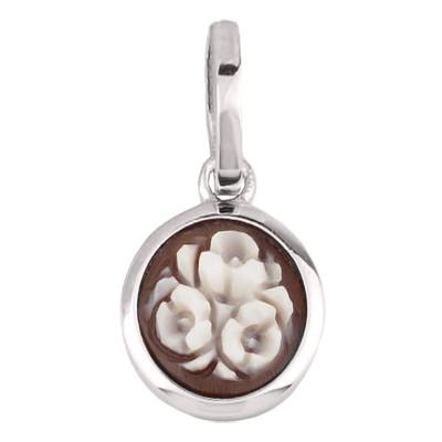 Pendentif Camée Rond Fleuri, Argent - Emanessence