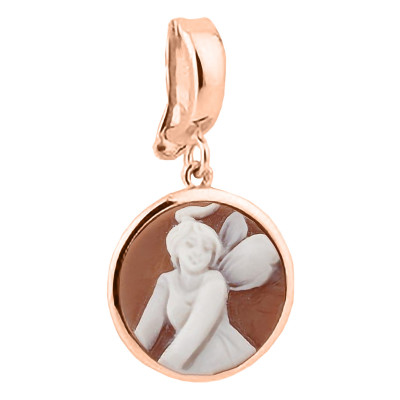 Pendentif Camée Rond Fée, Argent Rose Doré - Emanessence