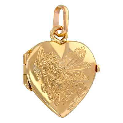 Pendentif Photo coeur fleuri, Or jaune 375, 25x16mm - Emanessence