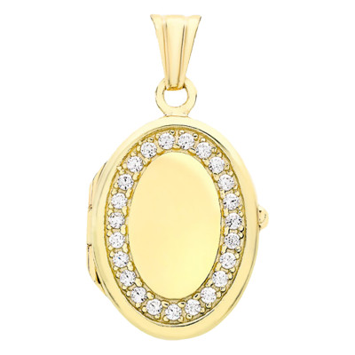 Pendentif Photo Ovale, Or jaune 375 & Zircons, 24x16mm - Emanessence