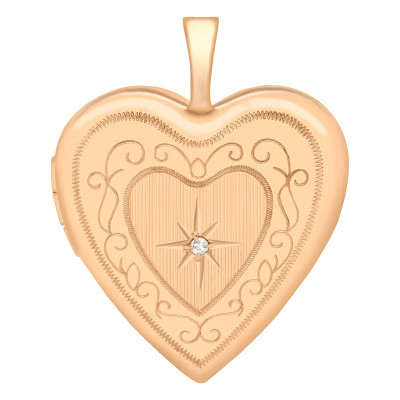 Pendentif Photo Coeur, Or Rose 375 & Diamant 0,01 ct, 20x25mm - Emanessence