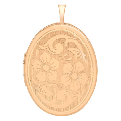 Pendentif Photo Ovale gravure Fleurs, Or Rose 375, 20x32mm - Emanessence