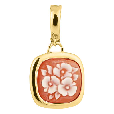 Pendentif Camée Carré Fleuri, Argent Doré - Emanessence