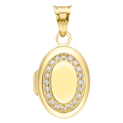 Pendentif Photo Ovale, Zircons & Or Jaune 375, 12x23.50mm - Emanessence
