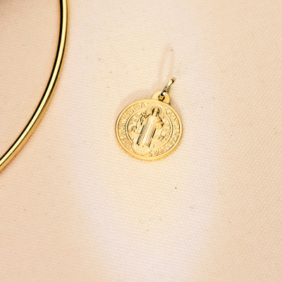 Médaille Scapulaire Saint Benoît, Or Jaune 375, 18 mm - Vandona