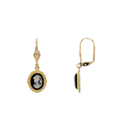 Boucles d'Oreilles Camée, Plaqué Or & Résine Noire - Emanessence