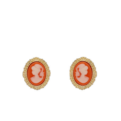 Boucles d'Oreilles Camée, Plaqué Or & Résine Orange - Emanessence