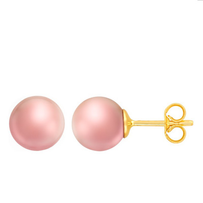 Puces d'oreilles perle de culture rose, Or jaune 750 - Emanessence