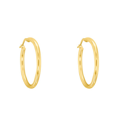 Boucles d'oreilles Créoles fil rond 2 mm, 25 mm Or jaune 750 - Emanessence