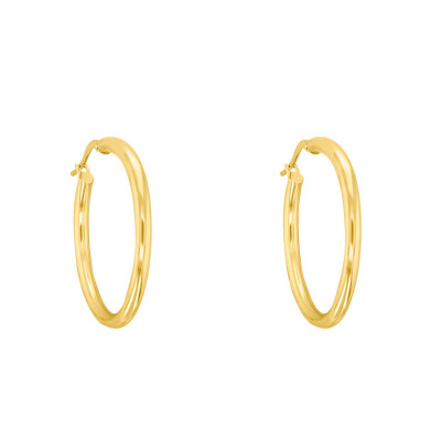 Boucles d'oreilles Créoles fil rond 2 mm, 30 mm Or jaune 750 - Emanessence