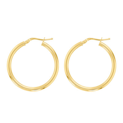 Boucles d'oreilles Créoles fil rond 2 mm, 30 mm Or jaune 750 - Emanessence