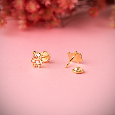 Boucles d'oreilles Ours Ajouré, Or Jaune 750 & Nacre, 7x6mm - Bambins