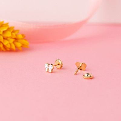 Boucles d'oreilles Papillons Émaillés, Or Jaune 750, 4,50x6mm - Bambins