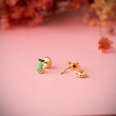 Boucles d'oreilles Poires Vertes Émaillées, Or Jaune 750, 6x4mm - Bambins