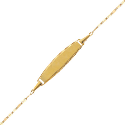 Gourmette Enfant Plaque Ovale et Maille Fantaisie, Or Jaune 375, 15 cm - Bambins