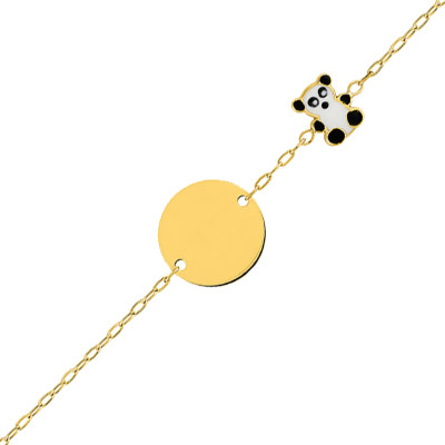 Gourmette Bébé Panda, Or jaune 750 & Email, 12 à 14cm - Bambins