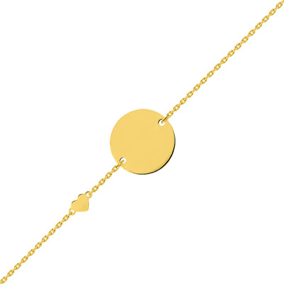 Gourmette Bébé Ronde & Cœur, Or jaune 750, 12 à 14cm - Bambins