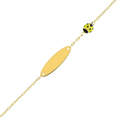 Gourmette Identité Bébé Coccinelle, Or jaune 750, 12 à 14cm - Bambins