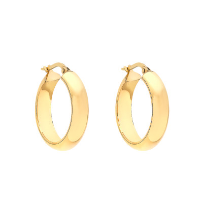 Boucles d'Oreilles Créoles Semi-Bombées, Or Jaune 375, 22 mm - Emanessence