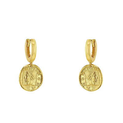Boucles d'oreilles Créoles Pièces Romaines, Plaqué Or Jaune, 8 mm - Emanessence