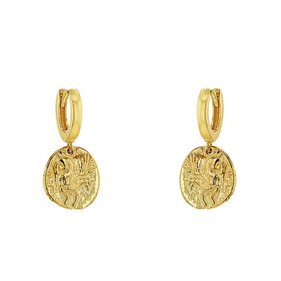 Boucles d'oreilles Créoles Pièces Romaines, Plaqué Or Jaune, 8 mm - Emanessence