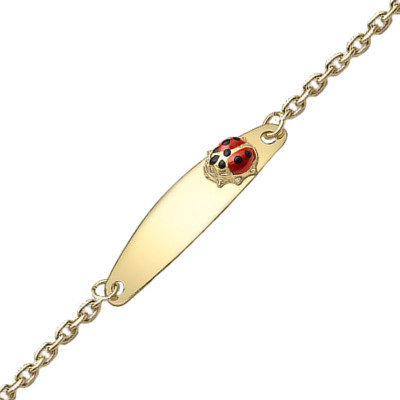 Gourmette Bébé Coccinelle Maille Forçat, Or Jaune 375, 12 à 14 cm - Emanessence