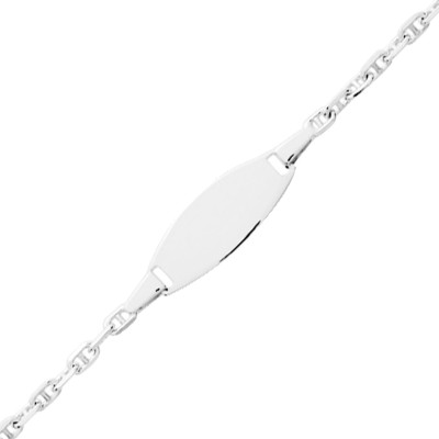 Gourmette bébé Ovale Maille Marine, Or Blanc 375, 14 cm - Bambins