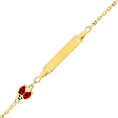 Gourmette Bébé Rectangle Coccinelle, Or jaune 375, 12 à 14cm - Bambins