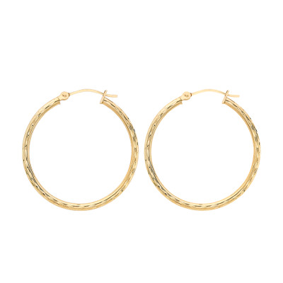 Boucles d'oreilles Créoles Rondes Facettées, Or Jaune 375, 24 mm - Emanessence