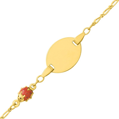 Gourmette identité coccinelle, Or jaune 750, 12 à 14cm - Bambins