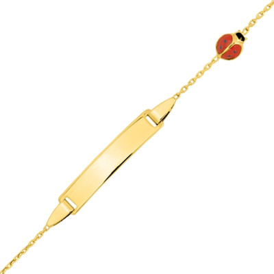 Gourmette Rectangle Coccinelle, Or Jaune 750, 14cm - Bambins