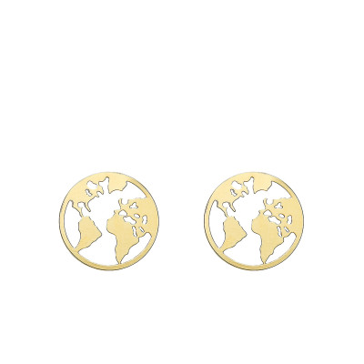 Boucles d'Oreilles Carte du Monde, Or Jaune 375 - Emanessence