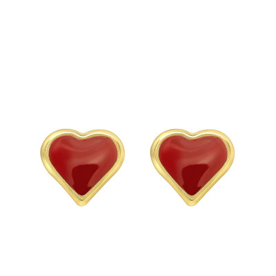 Boucles d'oreilles Coeur Rouge, Or Jaune 375 & Email - Emanessence