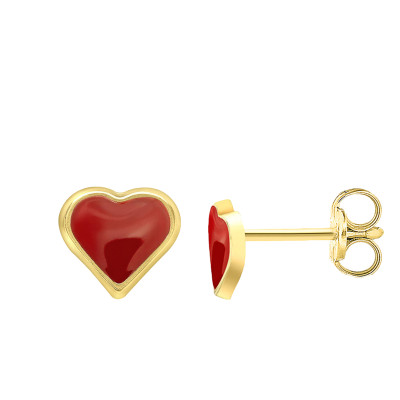 Boucles d'oreilles Coeur Rouge, Or Jaune 375 & Email - Emanessence
