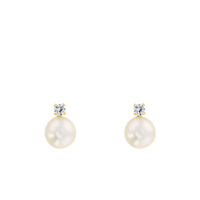 Puces d'oreilles, Or jaune et perles blanches - Emanessence